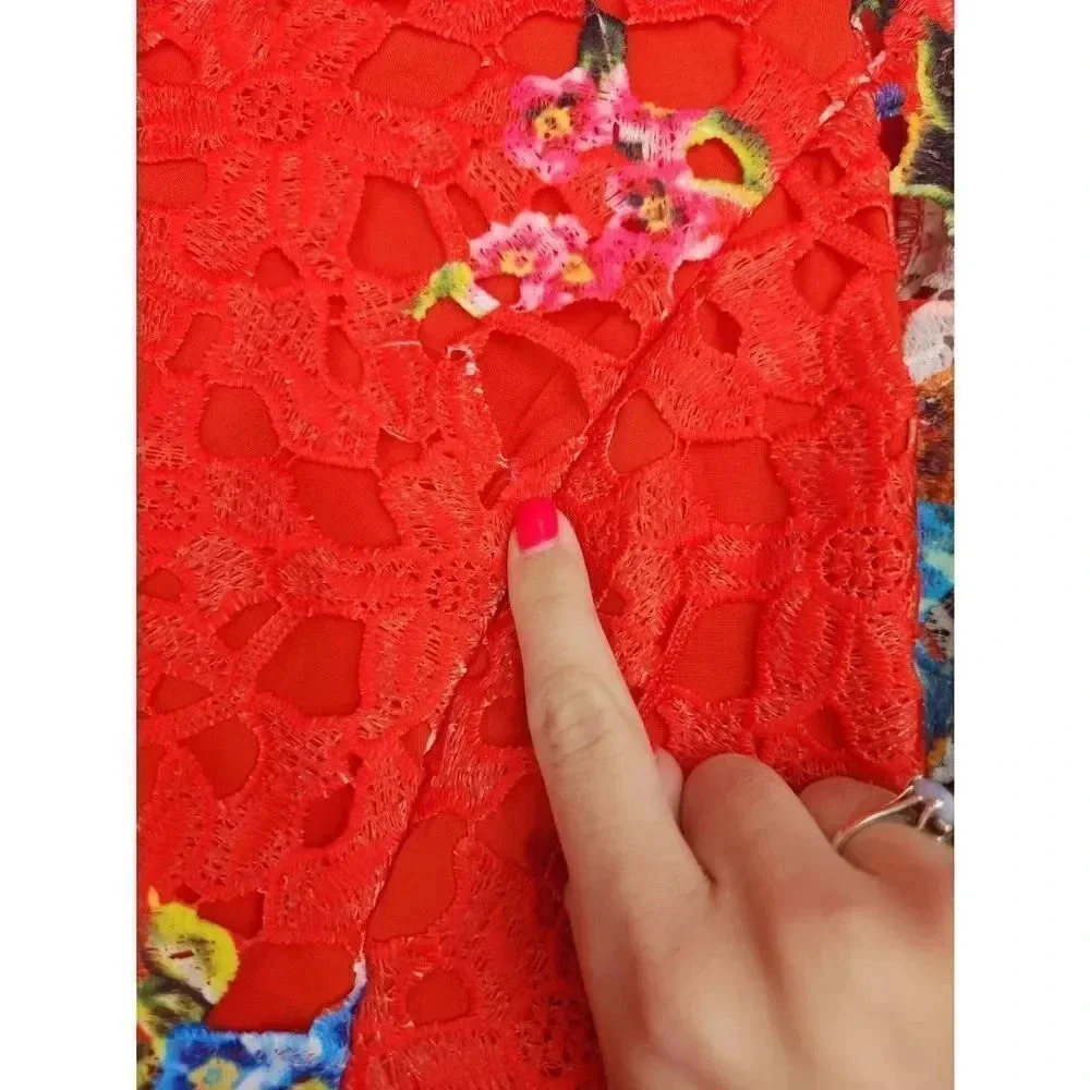 Bella Badgley Mischka Cynthia Red Floral Knee Length Dress Womens Size 4. - Picture 6 of 8